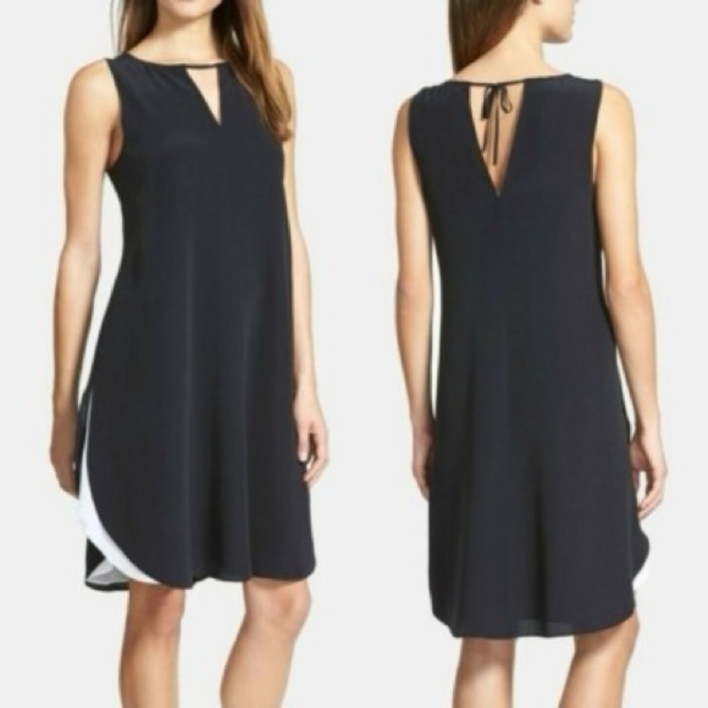 Eileen Fisher Sleeveless Black/White Double-Layer Silk Cocktail Dress size Small